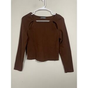 Anthropologie Ribbed Cutout Chocolate Brown Long Sleeve Top Size Medium